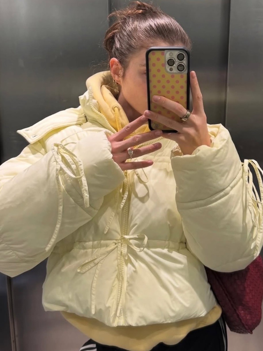 Daisy Street Willow Tie-Front Bow Cropped Puffer Jacket